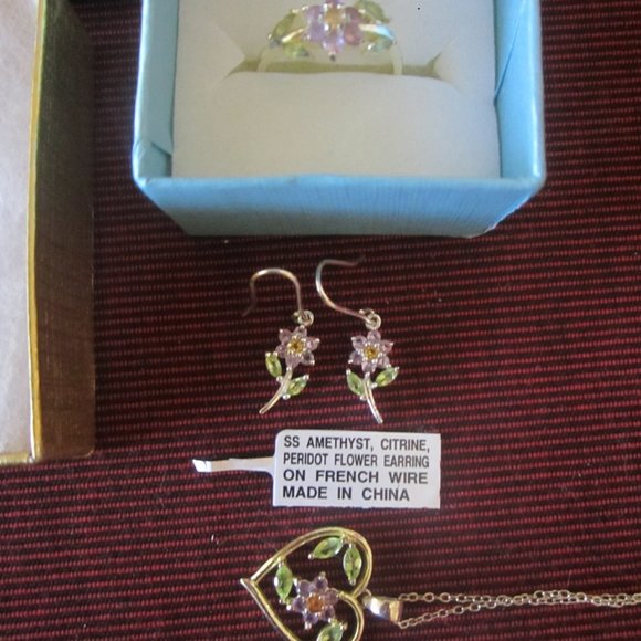NecklaceRing & Earrings PeridotCitrineAmethyst